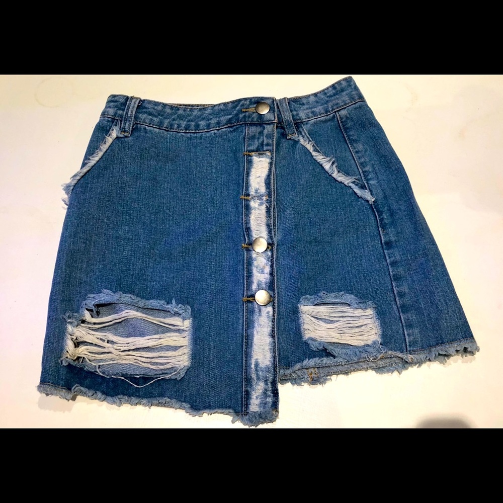 Denim Skirt With Rips